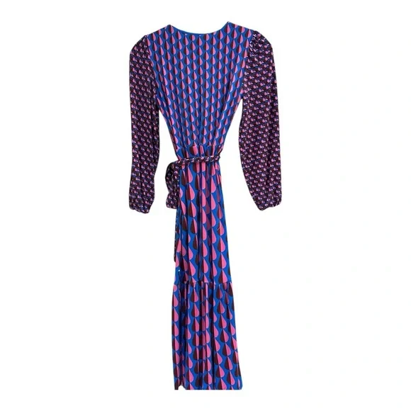 Boden Ophelia Faux Wrap Maxi Dress Multicolor Jersey Raindrop Geo Tie Waist Sz 0 - Picture 3 of 7